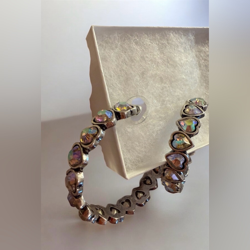 NWT Alice From Dallas, Crystal Heart Hoop Earrings in AB Crystal. - Picture 3 of 6